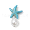 Dyed Synthetic Turquoise Starfish & ABS Plastic Imitation Pearl Pendants PALLOY-JF03794-3