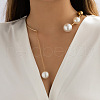 White Imitation Pearl Round Tassel Brass Cuff Choker Necklaces for Women FS-WG39A22-01-1