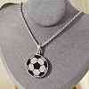 304 Stainless Steel Black Enamel Football Pendant Box Chain Necklaces NJEW-H055-05P-1