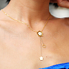 Stainless Steel Pave Shell Flower Tassel Pendant Necklaces for Women PT8035-1