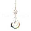 Wire Wrapped Gemstone Chip & Brass Moon Pendant Decorations HJEW-TA00100-4