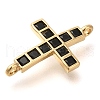 Brass Pave Black Cubic Zirconia Connector Charms KK-M101-02H-G-2