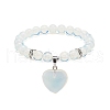 Opalite Round Beaded Stretch Bracelet with Heart Charm BJEW-JB09019-01-1