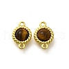 Brass Pave Natural Tiger Eye Half Round Links Connector Charms KK-K398-26G-1