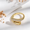 Rack Plating Brass Micro Pave Clear Cubic Zirconia Open Cuff Finger Rings for Women RJEW-M028-95G-3