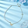 Bowknot Alloy Shell Pearl Beaded Necklaces NJEW-JN04819-3