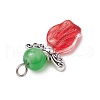 Natural & Dyed Malaysia Jade Bead with Handmade Lampwork Beads and Tibetan Style Alloy Fairy Wing Beads and 304 Stainless Steel Flat Head Pins Pendants PALLOY-JF03620-5
