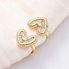 Heart Brass Micro Pave Clear Cubic Zirconia Cuff Earrings EJEW-H158-21G-2