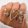 5Pcs Alloy Crystal Rhinestone & Natural Shell Finger Rings Sets FS-WG36854-01-4