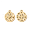 304 Stainless Steel Flat Round with Laser Cut Flower Charms STAS-L022-511G-1