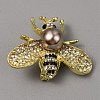 White Imitation Pearl with Rhinestone Bee Brooch Pin AJEW-WH0329-82E-1