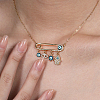 Brass Micro Pave Clear Cubic Zirconia Blue Evil Eye Safety Pin Pendant Necklaces for Women UQ5475-1