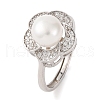 Flower Rhodium Plated 925 Sterling Silver Clear Cubic Zirconia Adjustable Rings RJEW-C110-02P-1
