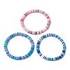 3Pcs 3 Colors Polymer Clay Disc Beaded Stretch Bracelet Sets BJEW-JB10440-02-3