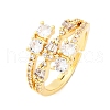 Brass Micro Pave Clear Cubic Zirconia Finger Rings for Women RJEW-U047-03G-4