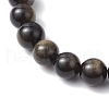 Natural Golden Sheen Obsidian Round Beaded Stretch Bracelets for Men Women BJEW-JB11783-01-3