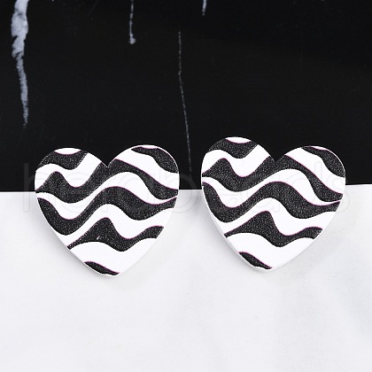 Heart Acrylic Printed Stud Earrings for Women EJEW-G418-01E-1