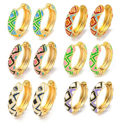 Rack Plating Rhombus Pattern Brass Enamel Hoop Earrings EJEW-C102-47G-1