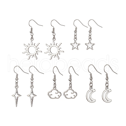 5 Pairs 5 Styles Alloy Hollow Dangle Earrings EJEW-JE05495-S-1