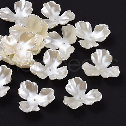 3-Petal Flower ABS Plastic Imitation Pearl Bead Caps X-OACR-R016-05-1