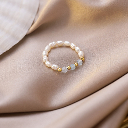 Mother's Day Jewellery Natural Freshwater Pearl with Glass Beaded Stretch Finger Rings WGD00E3-04-1