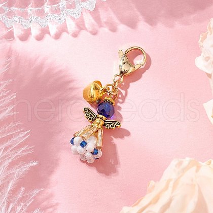 Angel Glass Beaded & Alloy Pendant Decorations HJEW-MZ00193-01-1