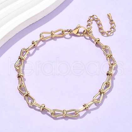 304 Stainless Steel Bowknot Link Anklets for Women AJEW-U025-02G-1