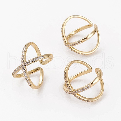 Brass Micro Pave Cubic Zirconia Cuff Rings RJEW-C101-13G-B-1