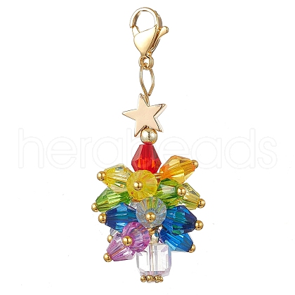 Christmas Tree with Star Glass Beads Pendant Decorations HJEW-JM02551-1