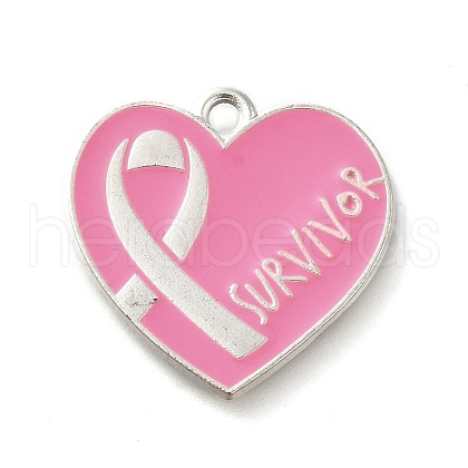 Breast Cancer Pink Awareness Ribbon Theme Alloy Enamel Pendants ENAM-C026-01F-S-1