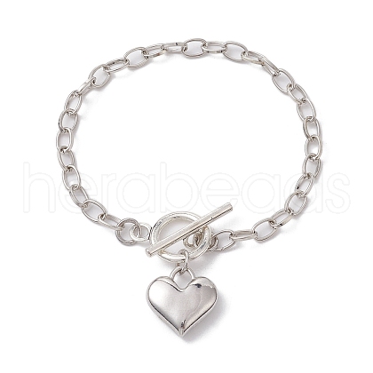Alloy Heart Charm Bracelet with Cable Chains BJEW-JB10130-01-1