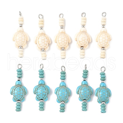 10Pcs 2 Colors Dyed Synthetic Turquoise Turtle Rondelle Beaded Pendants PALLOY-JF04011-1