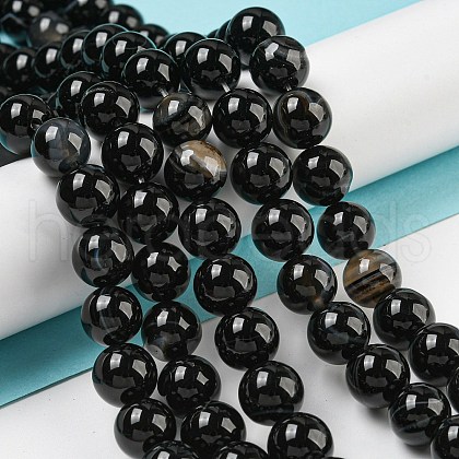 Natural Black Agate Beads Strands G-G391-10mm-01-1