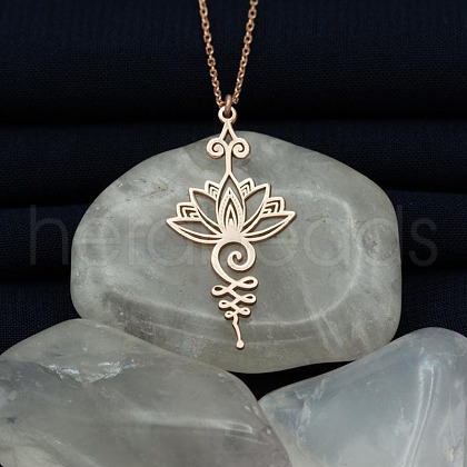Alloy Hollow Cut Yoga Lotus Flower Pendant Necklaces for Women FS-WG54440-03-1