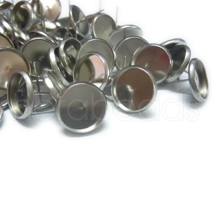 304 Stainless Steel Flat Round Stud Earring Settings STAS-I017-04-1