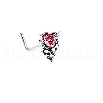 Heart Brass Rhinestone L Shaped Nose Studs WG9DF78-04-1