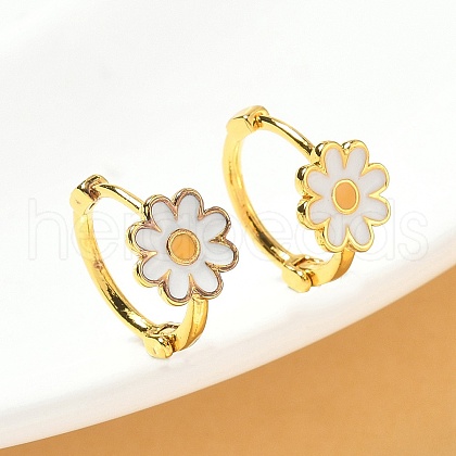 Daisy Brass Enamel Hoop Earrings for Women EJEW-G434-02G-1