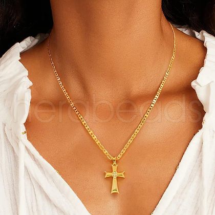 Cross Brass Micro Pave Clear Cubic Zirconia Pendant Necklaces FS-WG5E880-01-1