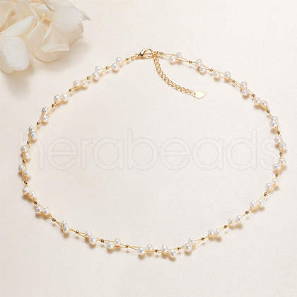 Mother's Day Jewellery Brass & Round Natural Freshwater Pearl Handmade Beaded Necklaces WG3957A-02-1