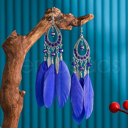 Alloy Rhinestone and Feather Dangle Earrings FS-WGBDF6F-07-1
