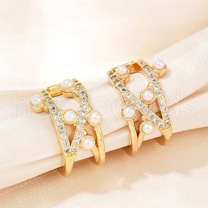 C-Shaped Brass Micro Pave Clear Cubic Zirconia Cuff Earrings EJEW-Z111-04G-04-1