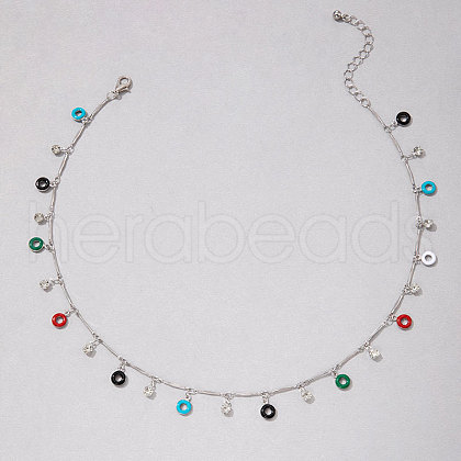 Alloy Crystal Rhinestone Enamel Colorful Donut Tassel Bar Link Chain Necklaces for Women FS-WGBC662-02-1