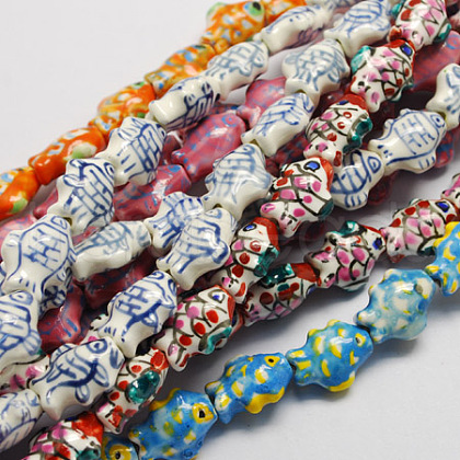 Handmade Fish Porcelain Beads PORC-S446-M-1