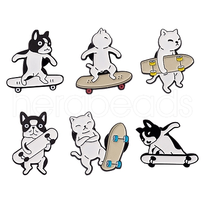  Jewelry 6Pcs 6 Style Pet with Skateboarding Cartoon Enamel Pin JEWB-PJ0001-03-1