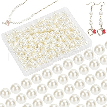 8mm About 200Pcs Glass Pearl Round Beads for Jewelry Making Round Box Kit Anti-flash White HY-PH0001-8mm-011-1