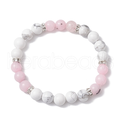 Natural Howlite & Cherry Blossom Jasper Round Beaded Stretch Bracelets BJEW-TA00528-01-1