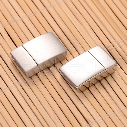 Mixed Smooth & Matte 304 Stainless Steel Rectangle Magnetic Clasps with Glue-in Ends STAS-I045-05-1