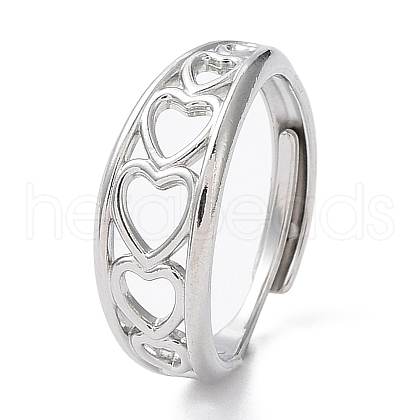 Non-Tarnish 304 Stainless Steel Hollow Heart Adjustable Rings RJEW-D006-12P-1