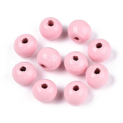 Spray Painted Round Natural Schima Wood Beads WOOD-A018-8mm-05-1