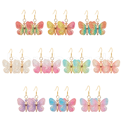 10Pairs 10 Colors Bling Butterfly Resin Dangle Earrings EJEW-AB00006-1